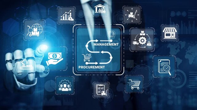 Visual Concept of Management and Procurement Strategies with Digital Icons Representing Business Processes and Data Analysis in a Modern Setting Sigmoid