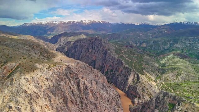 Aerial view of Karanlık Kanyon (Dark Canyon) on Euphrates River in Kemaliye.