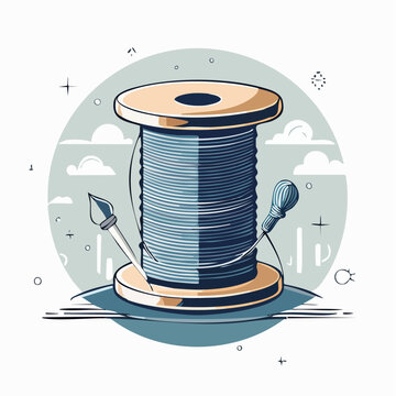 Spool of Thread with Needle and Paintbrush