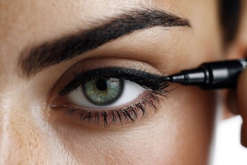Naklejka premium Close-Up of Eye Makeup Application with Eyeliner