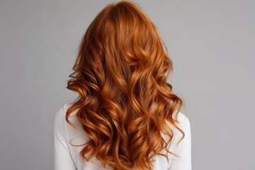 Fototapeta premium Long Curly Red Hair Back View