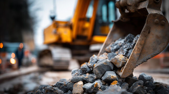 A pile of broken asphalt chunks lifted by heavy machinery during the reconstruction of a parking lot, broken asphalt, parking lot reconstruction, heavy machinery, demolition pile, road work,