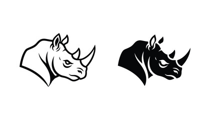 Rhino head profile icon set featuring strong outline and solid black silhouette for wildlife and conservation branding © Nexus