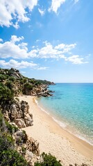 Obraz premium Idyllic Sardinian Beach with Turquoise Waters and Rocky Coastline