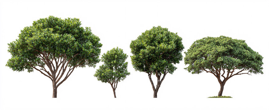 Side view of Arctostaphylos uva-ursi (Kinnikinnick) urban trees isolated on white.