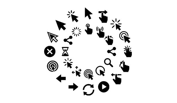 Modern click cursor icon set with mouse pointer hand tap and interaction symbols flat vector design collection
