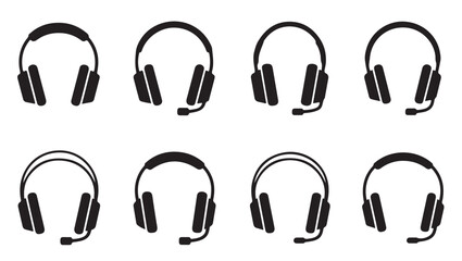 Gaming headset collection showing various microphone positions for professional esports players black. © Ms