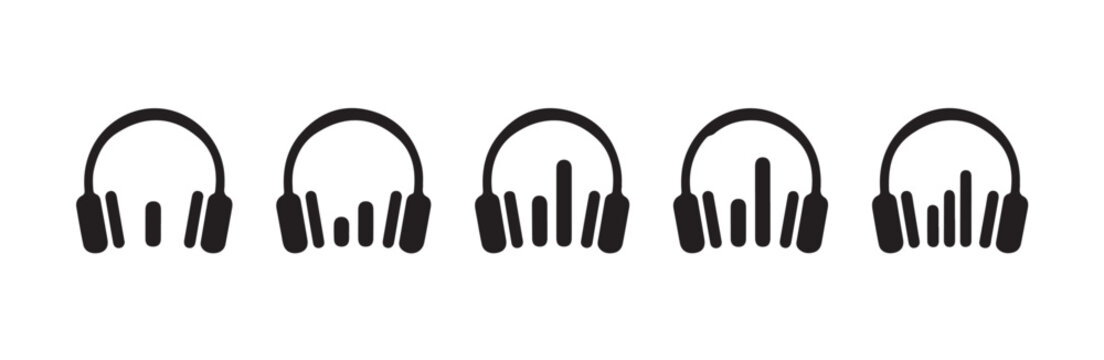 Headphone icons featuring stylized sound wave equalizer patterns in minimalist design.