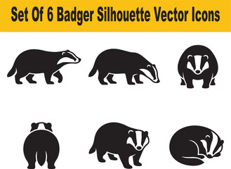 Set Of 6 Badger Silhouette Vector Icons For Wildlife And Nature Design © Md Biplob Khan