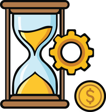 Time is Money Concept Illustration &ndash; Hourglass, Gear and Coin Vector Icon
Flat vector illustration of an hourglass with sand, a gear, and a coin symbolizing time management, productivity, business eff