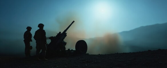 Naklejka premium The artillery crew anxiously ready the ammunition round with tense determination.