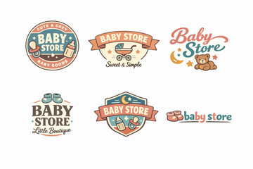 Naklejka premium Presenting various vintage baby store logos, badges, and emblems, ideal for branding children's goods and nursery items