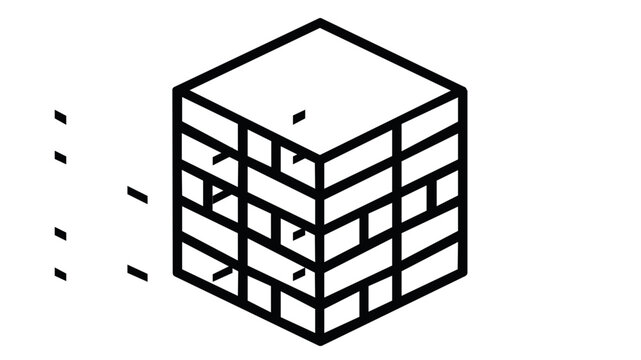 Isometric vector icon illustration of a data warehouse building with organized shelves and drawers, representing structured big data storage, cloud computing, and digital information management.