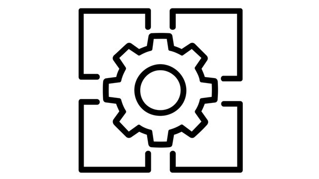 Utility Token Vector Icon Featuring a Blockchain Block with a Central Gear, Clean Line Art Style, Minimalist Illustration for Cryptocurrency, Fintech, Data Processing, and Digital Asset Management