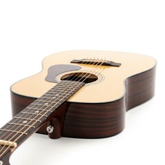Fototapeta premium Light beige acoustic guitar with black pickguard and strings