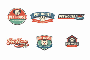 Obraz premium Developing pet house logos for animal care businesses, featuring a variety of designs for pet shops and services