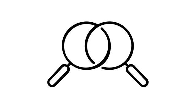 Competitive analysis vector icon featuring two overlapping magnifying glasses in a clean minimalist line art style, perfect for business research, comparison, and data discovery illustrations.