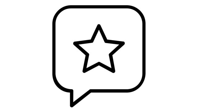 Minimalist speech bubble vector icon with a star inside, perfect for customer reviews, ratings, and feedback. Clean black line art illustration for business, marketing, and web design projects.
