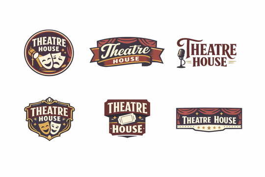Theatre house logo collection, vintage style designs for drama companies, acting schools, a performing arts venue