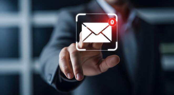 Email notification concept with businessman and zero unread messages