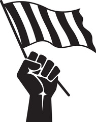 Naklejka premium Fist holding black and white striped protest flag isolated on transparent background, Vector