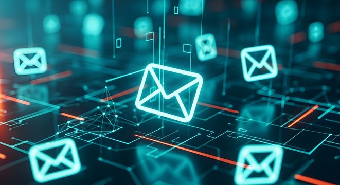 Digital email communication network futuristic cyber security concept