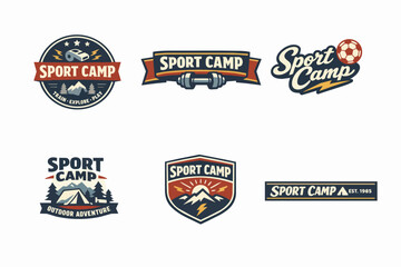Fototapeta premium Sport camp badge and emblem design collection, featuring outdoor adventure, fitness, and training concepts