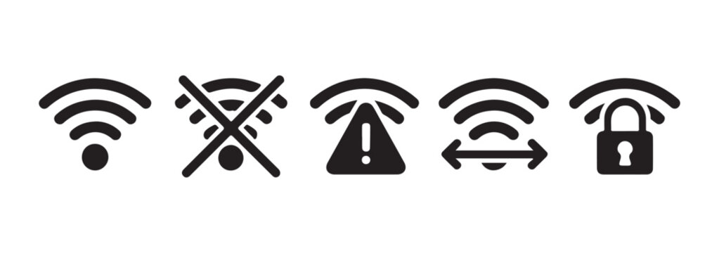 Wifi connection status icons representing network security problems and restricted access.