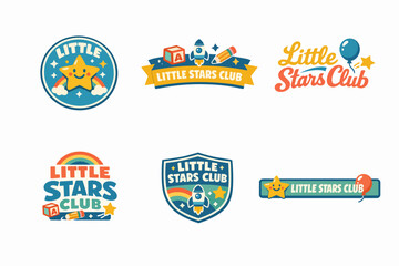 Naklejka premium Little stars club presenting playful logo designs for children's education, learning adventures, and inspiring future clubs