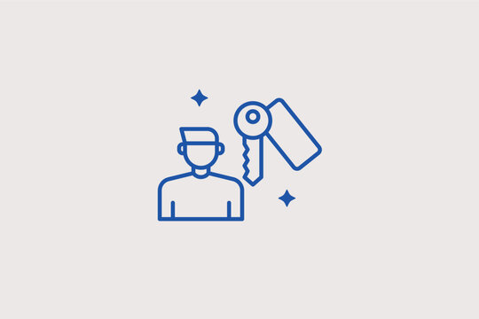 Resident with room keys line icon for check-in services and property management. Practical vector illustration for real estate apps and guest reception instructions.