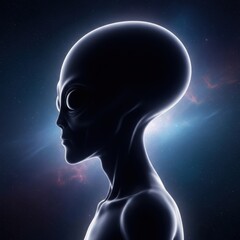 Obraz premium Mysterious alien silhouette against cosmic blue background