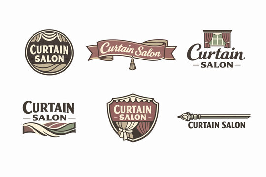 Curtain salon logos for window drapery business branding and home interior decoration with vintage design elements