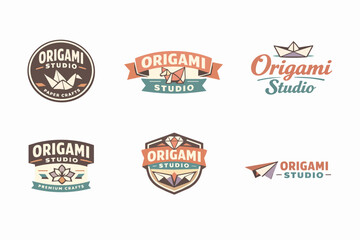 Fototapeta premium Origami studio branding collection with paper folding badges, emblems, and creative craft logos
