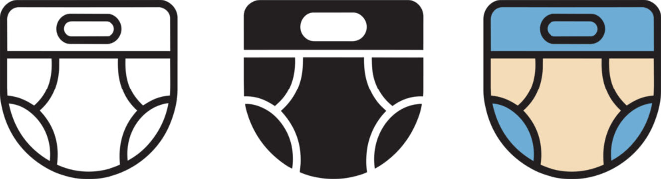Baby diaper icons set in outline solid and colored styles with disposable diaper cloth diaper infant
