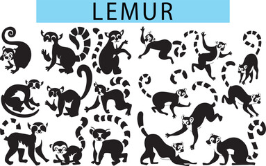 Black cute Lemur vector illustration, Lemur silhouette art © GraphiTee Forge