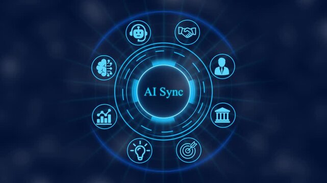 Ai sync technology interface with rotating digital for business automation and data integration concept