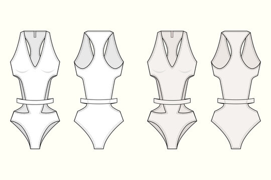 Women's Monokini Swimsuit with Waist Cut-Outs and Racerback Detail Beachwear Technical Fashion Flat Sketch