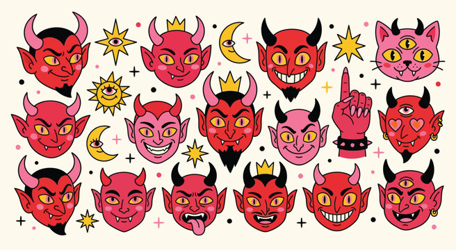 Retro Halloween Sticker Set with Mystical and Spooky Elements