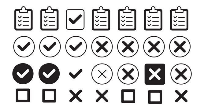 Set of clipboard checklist and cross icon vector illustration for web ui mobile application.