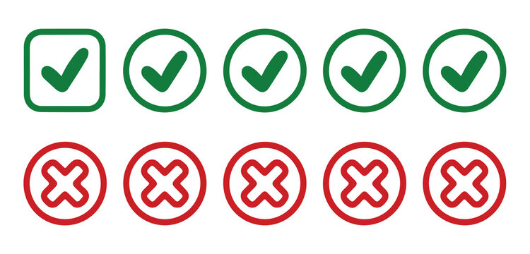 Colored tick and cross symbol buttons for website evaluation and user experience testing.