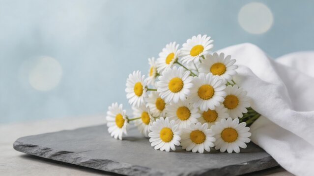 White daisies on a stone slab