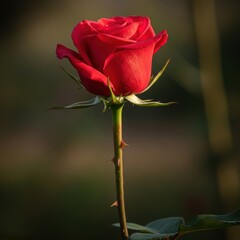Obraz premium Close-up of a beautiful red rose bud opening