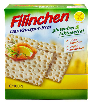 Packung Filinchen Glutenfrei Laktosefrei Knusper-Brot auf Hintergrund transparent
