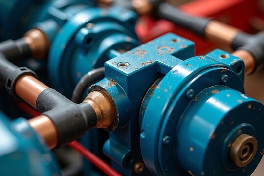 Detailed and Colorful Close-Up of a Mini Split Air Conditioner Pump
