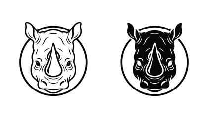 Friendly rhinoceros head emblem design in outline and solid style © David