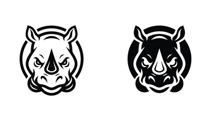 Angry rhinoceros head front view emblem vector graphic design © David