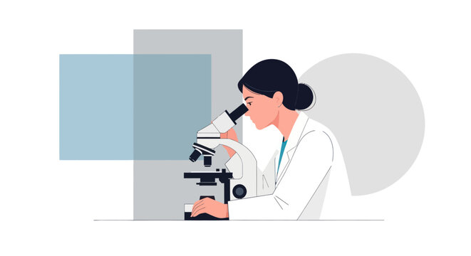 Scientist examining sample under microscope in a modern laboratory