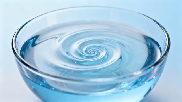 Blue liquid swirling in glass bowl