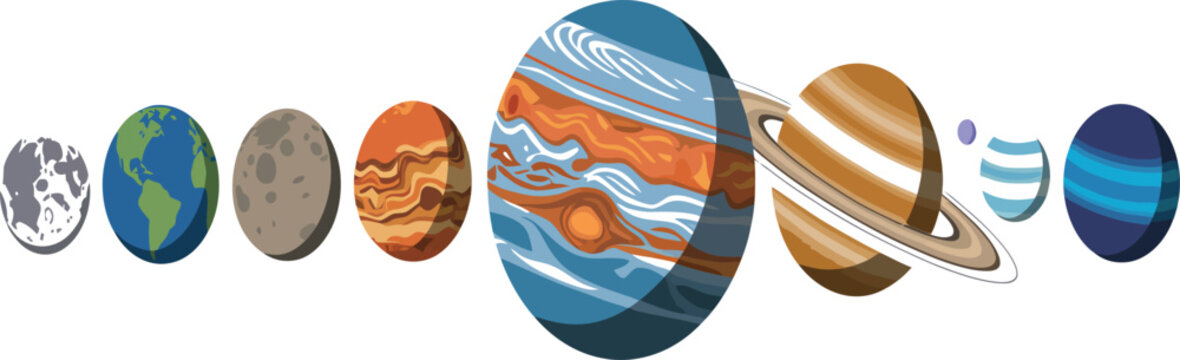 Illustration of solar system planets and moon lineup Vector