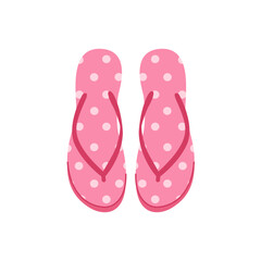 Cute pair of pink flip flops with polka dots. Summer women's shoes for beach on white background. Comfortable everyday sandals for travel. Flat vector illustration. © Nataliia Vyshnytska